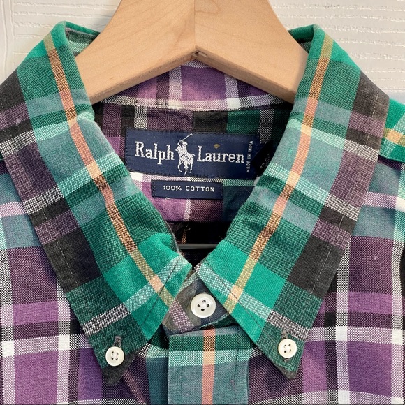 Ralph Lauren Purple Green Plaid Button Down Long Sleeve Men’s Shirt Size XXL 2XL - Picture 4 of 10